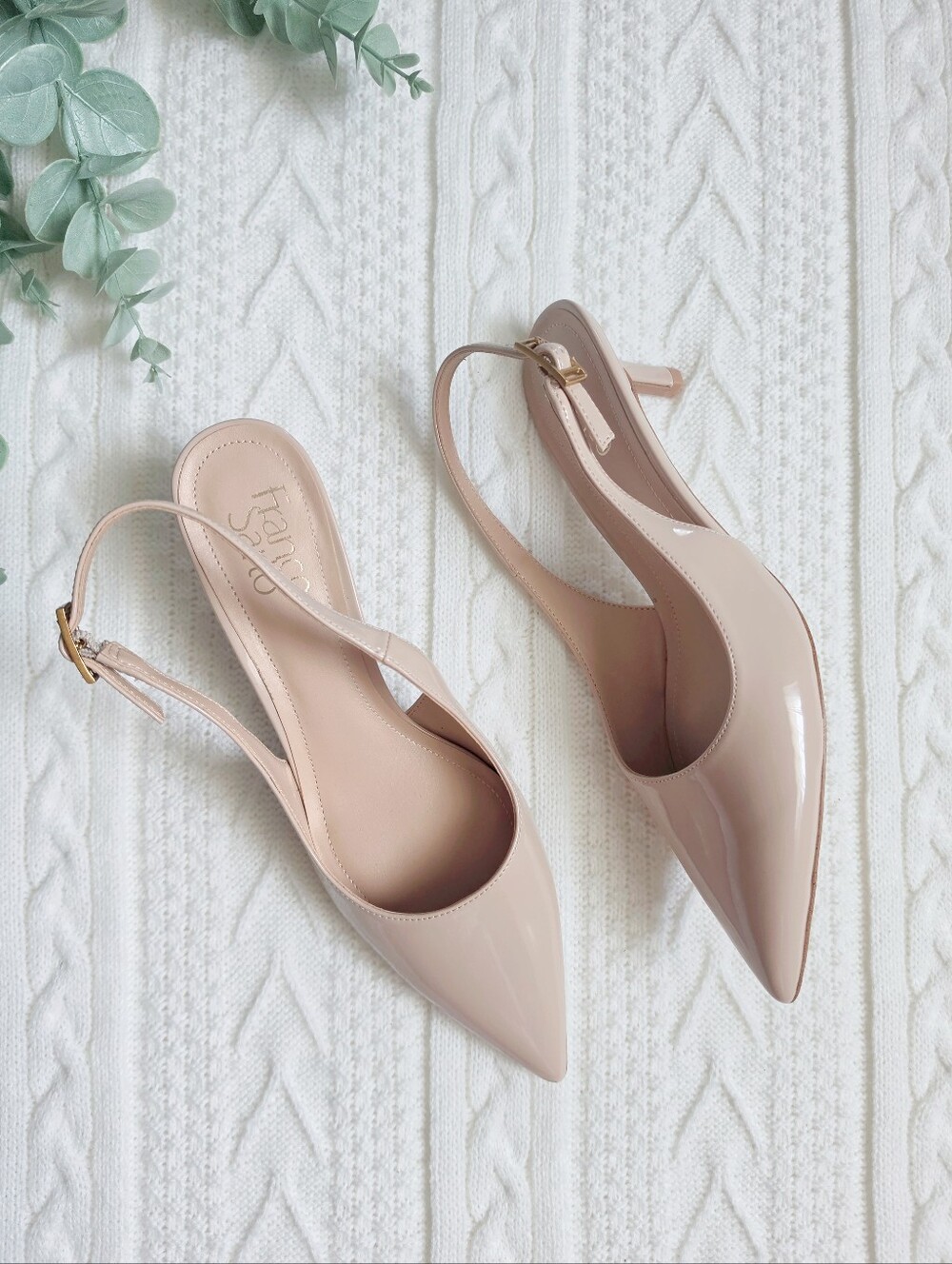 Franco Sarto Kate Slingback Kitten Heel Pumps Pointed Toe Patent Beige 8 NWOB - Picture 5 of 11